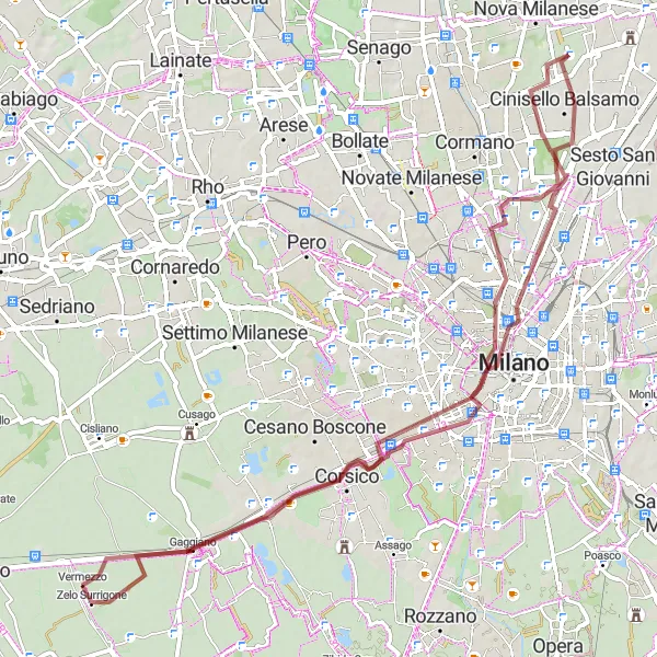 Kartminiatyr av "Grusvägar och stadsutforskning" cykelinspiration i Lombardia, Italy. Genererad av Tarmacs.app cykelruttplanerare