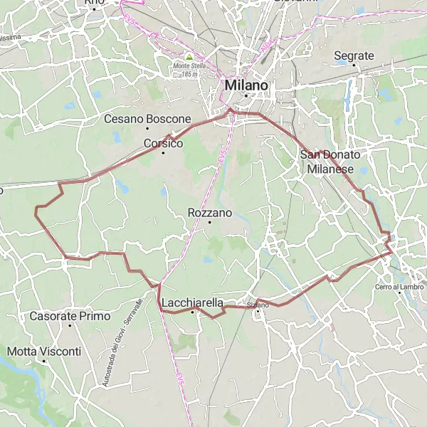 Miniatuurkaart van de fietsinspiratie "Gravelavontuur door Buccinasco en Rosate" in Lombardia, Italy. Gemaakt door de Tarmacs.app fietsrouteplanner