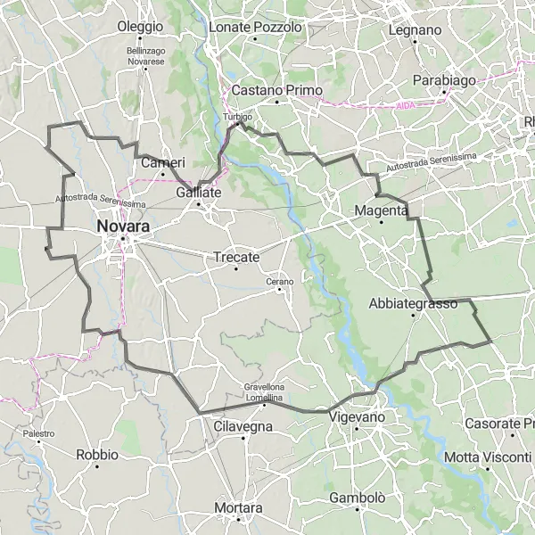 Kartminiatyr av "Opplev landsbylivet på 124 km lang landeveistur" sykkelinspirasjon i Lombardia, Italy. Generert av Tarmacs.app sykkelrutoplanlegger
