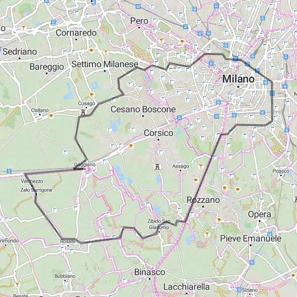Miniatua del mapa de inspiración ciclista "Ruta Histórica Gaggiano-Gudo Visconti" en Lombardia, Italy. Generado por Tarmacs.app planificador de rutas ciclistas