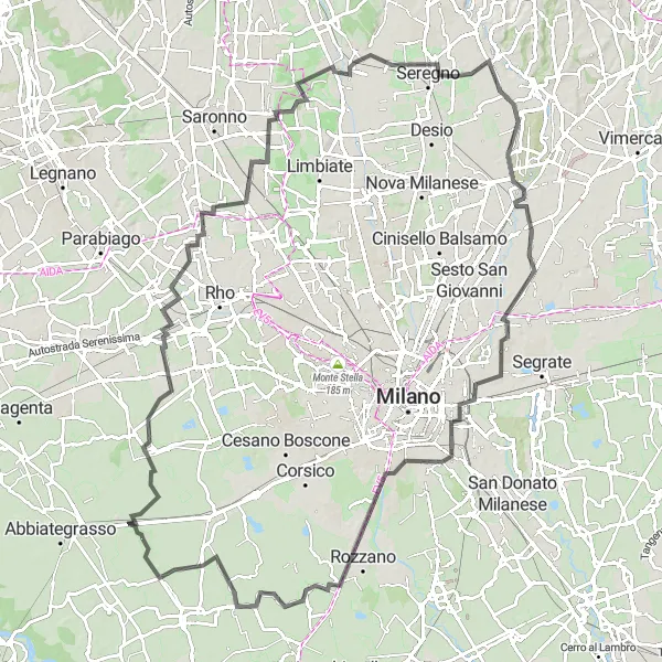 Mapa miniatúra "Road Vermezzo - Gudo Visconti - Round Trip" cyklistická inšpirácia v Lombardia, Italy. Vygenerované cyklistickým plánovačom trás Tarmacs.app