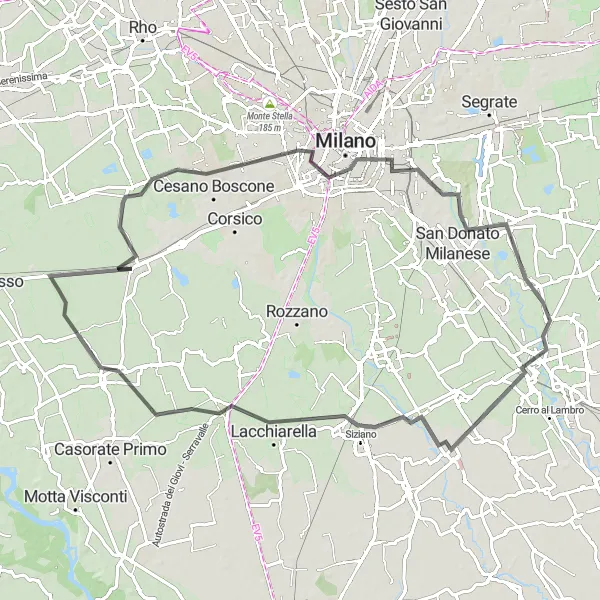 Miniatua del mapa de inspiración ciclista "Ruta de 85 km desde Vermezzo a Gudo Visconti" en Lombardia, Italy. Generado por Tarmacs.app planificador de rutas ciclistas