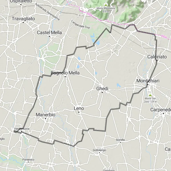 Miniatura della mappa di ispirazione al ciclismo "Tra borghi medievali e colline verdi" nella regione di Lombardia, Italy. Generata da Tarmacs.app, pianificatore di rotte ciclistiche