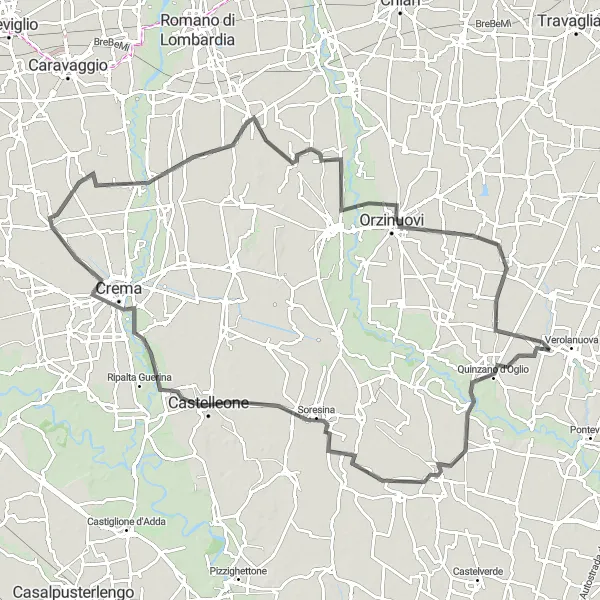 Kartminiatyr av "Den lange veien gjennom landsbyene i Lombardia" sykkelinspirasjon i Lombardia, Italy. Generert av Tarmacs.app sykkelrutoplanlegger