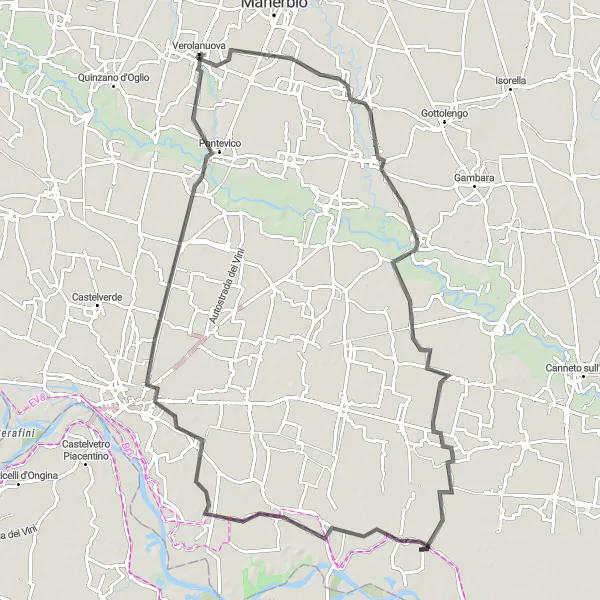 Zemljevid v pomanjšavi "Kolesarska tura do Pontevica" kolesarske inspiracije v Lombardia, Italy. Generirano z načrtovalcem kolesarskih poti Tarmacs.app