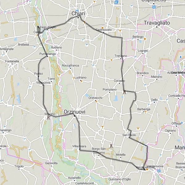 Karttaminiaatyyri "Verolavecchia - Chiari Route" pyöräilyinspiraatiosta alueella Lombardia, Italy. Luotu Tarmacs.app pyöräilyreittisuunnittelijalla