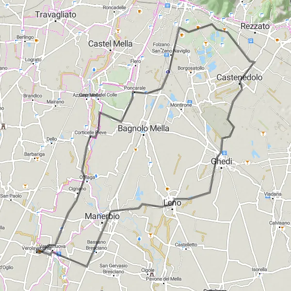 Miniatua del mapa de inspiración ciclista "Ruta de Verolavecchia a Bassano Bresciano" en Lombardia, Italy. Generado por Tarmacs.app planificador de rutas ciclistas