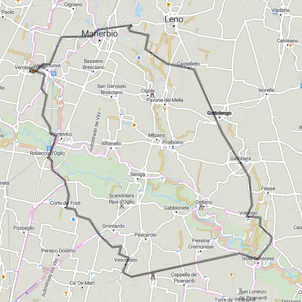 Miniatua del mapa de inspiración ciclista "Ruta de Gambara a Verolavecchia" en Lombardia, Italy. Generado por Tarmacs.app planificador de rutas ciclistas