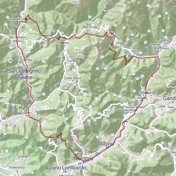 Miniatura della mappa di ispirazione al ciclismo "Avventura gravel da Vertova a Casnigo" nella regione di Lombardia, Italy. Generata da Tarmacs.app, pianificatore di rotte ciclistiche