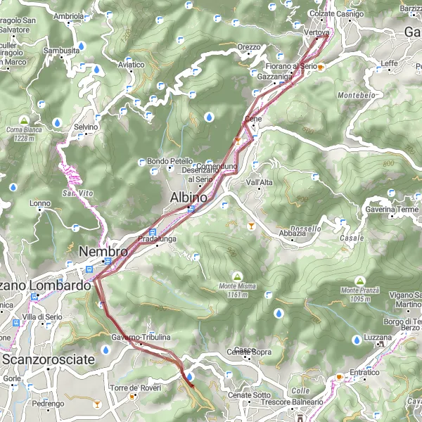 Zemljevid v pomanjšavi "Gorsko kolesarjenje skozi Lombardijo" kolesarske inspiracije v Lombardia, Italy. Generirano z načrtovalcem kolesarskih poti Tarmacs.app