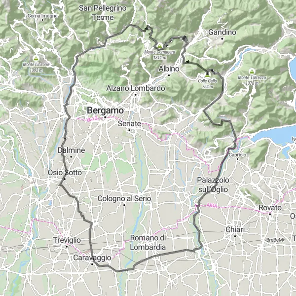 Karttaminiaatyyri "Road Trip ympäri Vertova" pyöräilyinspiraatiosta alueella Lombardia, Italy. Luotu Tarmacs.app pyöräilyreittisuunnittelijalla