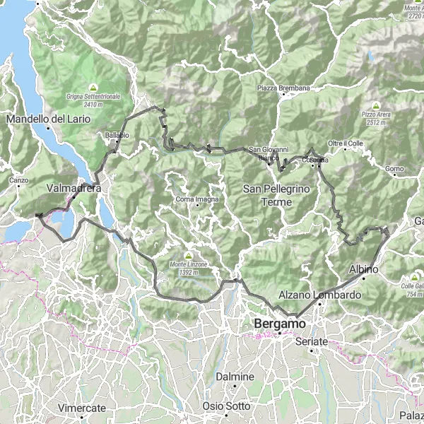 Miniatura della mappa di ispirazione al ciclismo "Giro in bicicletta unico intorno a Vertova" nella regione di Lombardia, Italy. Generata da Tarmacs.app, pianificatore di rotte ciclistiche