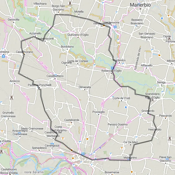 Miniatuurkaart van de fietsinspiratie "Verkenningstocht naar Robecco d'Oglio" in Lombardia, Italy. Gemaakt door de Tarmacs.app fietsrouteplanner