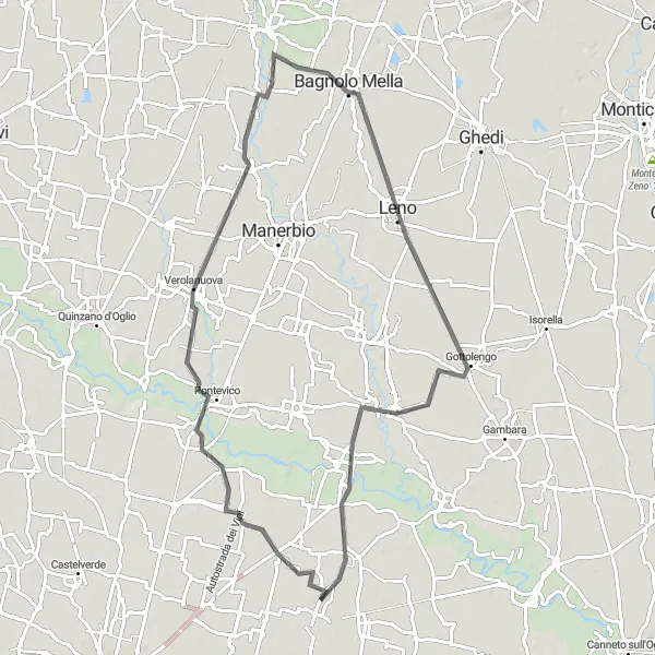 Map miniature of "Pontevico to Pescarolo Cycling Loop" cycling inspiration in Lombardia, Italy. Generated by Tarmacs.app cycling route planner