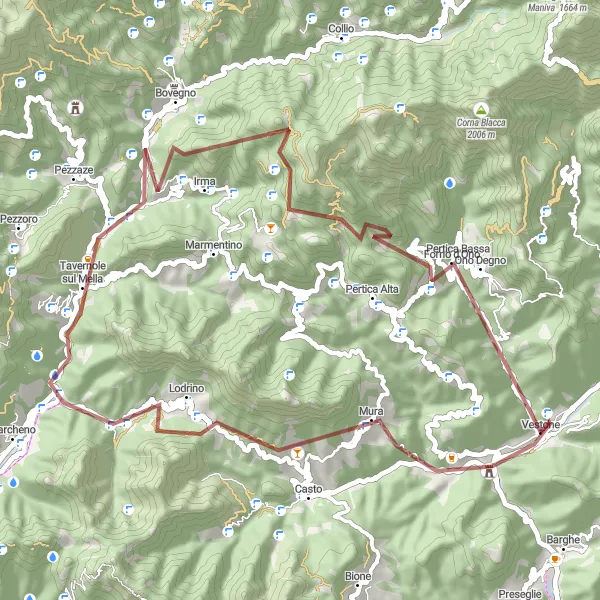 Map miniature of "Gravel Ride Around Vestone" cycling inspiration in Lombardia, Italy. Generated by Tarmacs.app cycling route planner