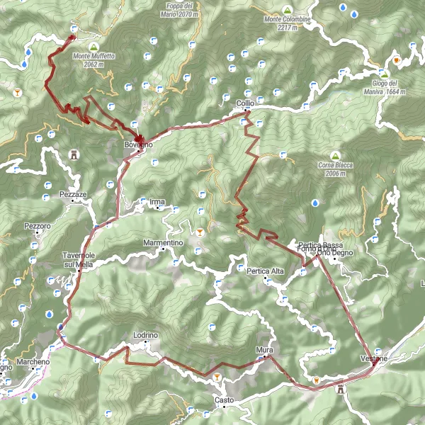 Miniatua del mapa de inspiración ciclista "Ruta de Montañas y Grava" en Lombardia, Italy. Generado por Tarmacs.app planificador de rutas ciclistas