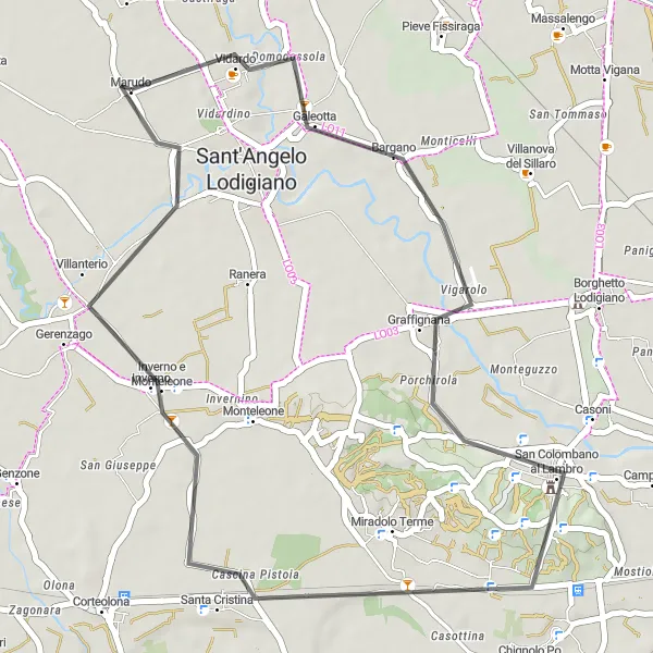 Kartminiatyr av "Graffignana til Inverno e Monteleone Veitursykkeltur" sykkelinspirasjon i Lombardia, Italy. Generert av Tarmacs.app sykkelrutoplanlegger