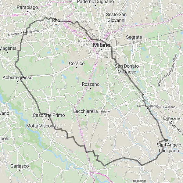 Miniature de la carte de l'inspiration cycliste "Aventure cycliste épique de Vidardo à Castiraga" dans la Lombardia, Italy. Générée par le planificateur d'itinéraire cycliste Tarmacs.app
