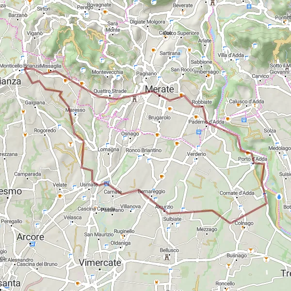 Miniaturní mapa "Robbiate Exploration" inspirace pro cyklisty v oblasti Lombardia, Italy. Vytvořeno pomocí plánovače tras Tarmacs.app