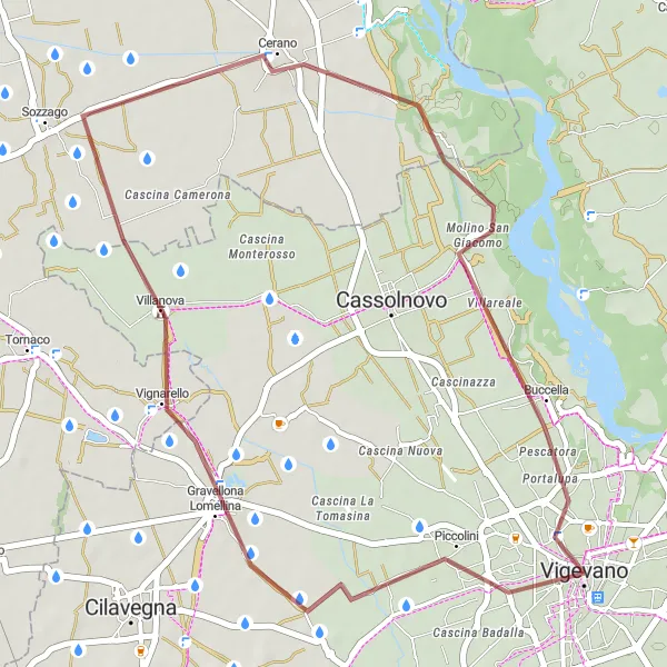 Zemljevid v pomanjšavi "Gravelna pot proti Sozzagu" kolesarske inspiracije v Lombardia, Italy. Generirano z načrtovalcem kolesarskih poti Tarmacs.app