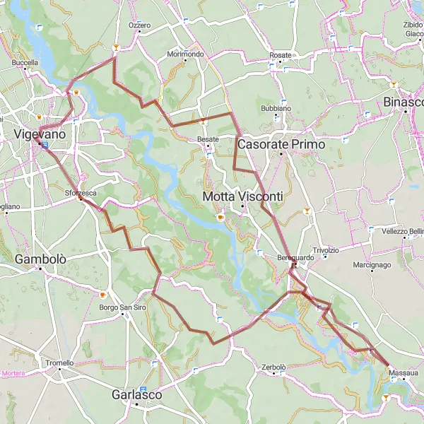 Map miniature of "Discovering the Heritage of Vigevano" cycling inspiration in Lombardia, Italy. Generated by Tarmacs.app cycling route planner