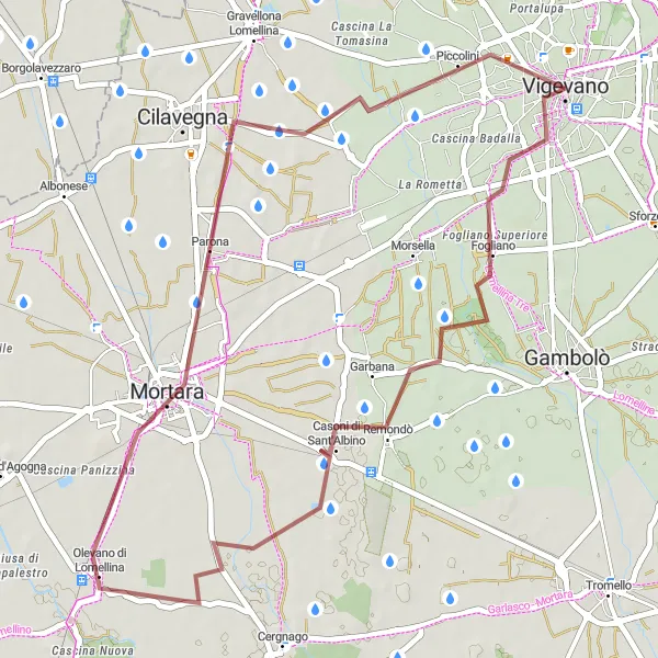 Miniaturní mapa "Gravelový okruh kolem Vigevana a Mortary" inspirace pro cyklisty v oblasti Lombardia, Italy. Vytvořeno pomocí plánovače tras Tarmacs.app