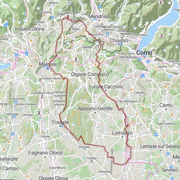 Kartminiatyr av "Viggiù - Viggiù Grusvei Rute" sykkelinspirasjon i Lombardia, Italy. Generert av Tarmacs.app sykkelrutoplanlegger
