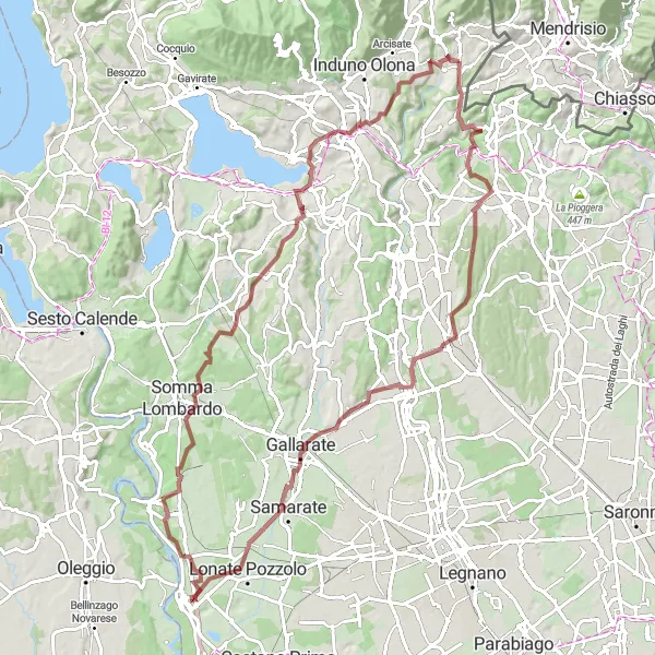 Kartminiatyr av "Viggiù - Varese - Belmonte - Viggiù" sykkelinspirasjon i Lombardia, Italy. Generert av Tarmacs.app sykkelrutoplanlegger
