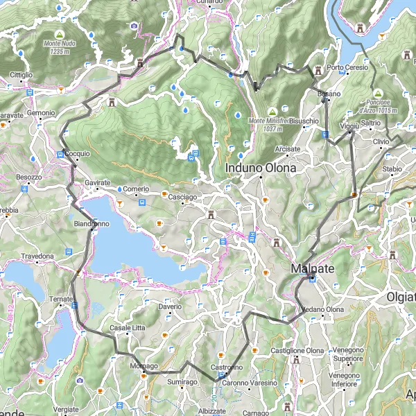 Kartminiatyr av "Viggiù til Monte Sant'Elia Veisykkeltur" sykkelinspirasjon i Lombardia, Italy. Generert av Tarmacs.app sykkelrutoplanlegger
