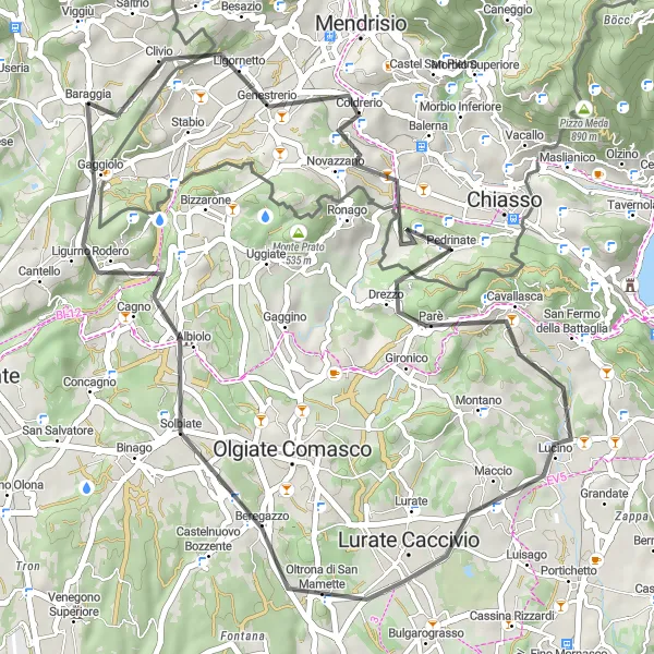 Map miniature of "Enchanting Road Cycling in Viggiù" cycling inspiration in Lombardia, Italy. Generated by Tarmacs.app cycling route planner