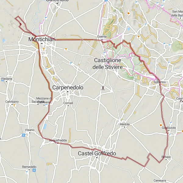 Miniatua del mapa de inspiración ciclista "Ruta de aventura en gravilla a Castello Bonoris" en Lombardia, Italy. Generado por Tarmacs.app planificador de rutas ciclistas