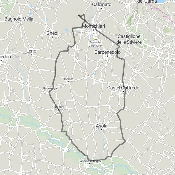 Kartminiatyr av "Vighizzolo - Montichiari - Monte del Generale - Casaloldo - Runate - Volongo - Malpaga - Vighizzolo" cykelinspiration i Lombardia, Italy. Genererad av Tarmacs.app cykelruttplanerare