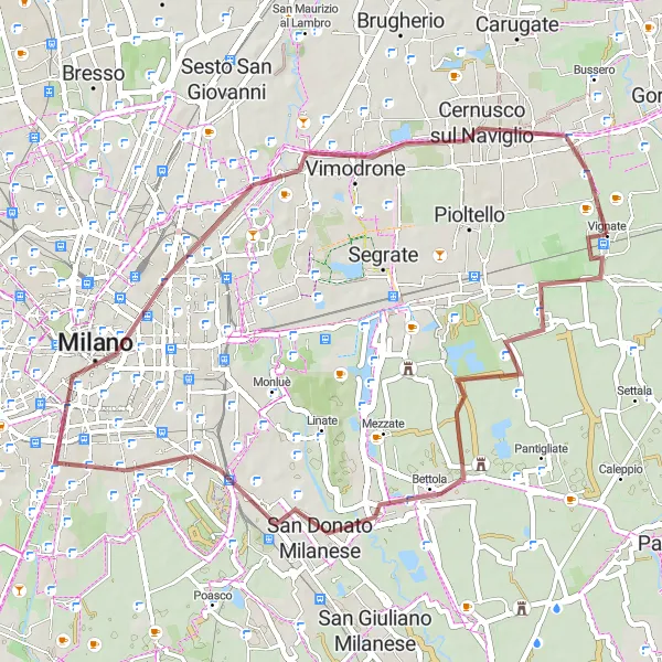 Miniaturní mapa "Scenic Gravel Tour around Vignate" inspirace pro cyklisty v oblasti Lombardia, Italy. Vytvořeno pomocí plánovače tras Tarmacs.app