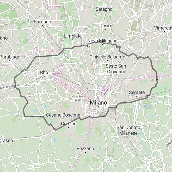 Zemljevid v pomanjšavi "Pisano potovanje po Lombardiji" kolesarske inspiracije v Lombardia, Italy. Generirano z načrtovalcem kolesarskih poti Tarmacs.app