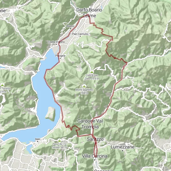 Miniaturní mapa "Okruh kolem Villa Carcina - Gravel" inspirace pro cyklisty v oblasti Lombardia, Italy. Vytvořeno pomocí plánovače tras Tarmacs.app