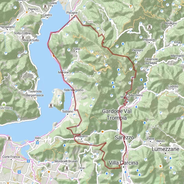 Miniatura della mappa di ispirazione al ciclismo "Ciclo Gravel sul Monte Guglielmo" nella regione di Lombardia, Italy. Generata da Tarmacs.app, pianificatore di rotte ciclistiche