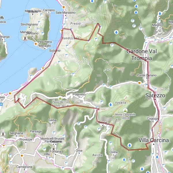 Kartminiatyr av "Oppdagelse av Passo dei Tre Termini" sykkelinspirasjon i Lombardia, Italy. Generert av Tarmacs.app sykkelrutoplanlegger