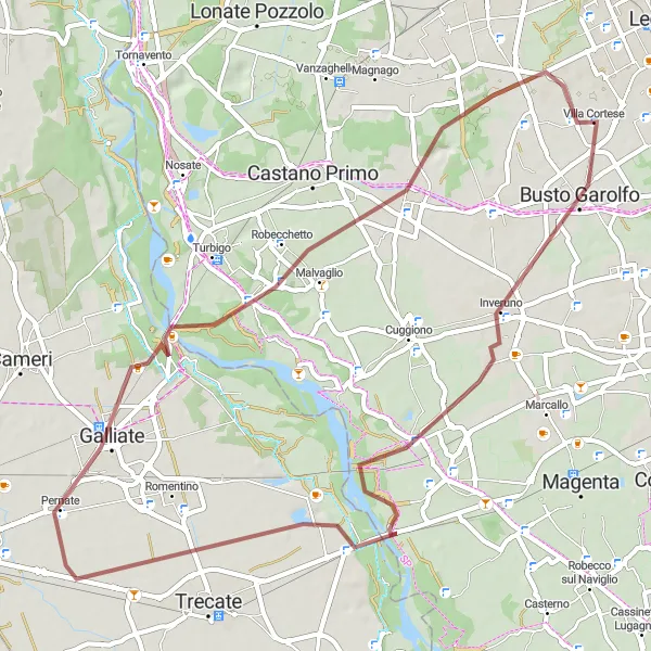 Miniatura della mappa di ispirazione al ciclismo "Giro in bicicletta gravel da Villa Cortese" nella regione di Lombardia, Italy. Generata da Tarmacs.app, pianificatore di rotte ciclistiche