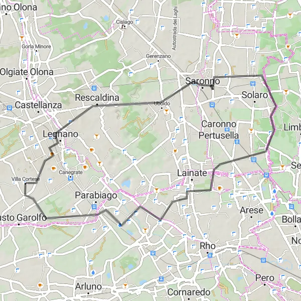 Zemljevid v pomanjšavi "Kolesarska pot ob cesti skozi Villa Cortese" kolesarske inspiracije v Lombardia, Italy. Generirano z načrtovalcem kolesarskih poti Tarmacs.app