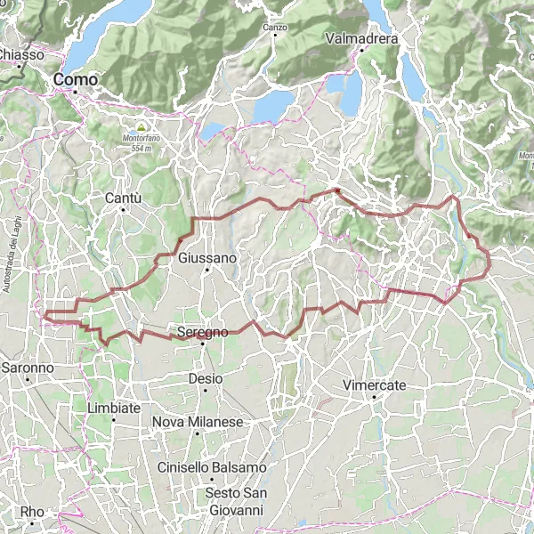 Map miniature of "Scenic Gravel Loop" cycling inspiration in Lombardia, Italy. Generated by Tarmacs.app cycling route planner