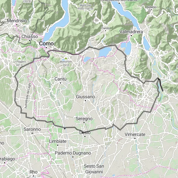 Miniatura della mappa di ispirazione al ciclismo "Giro in bicicletta da Villa d'Adda con vista panoramica sul Monte Goi" nella regione di Lombardia, Italy. Generata da Tarmacs.app, pianificatore di rotte ciclistiche