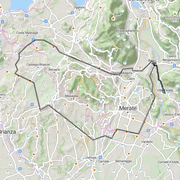 Miniatua del mapa de inspiración ciclista "Ruta de ciclismo en carretera desde Villa d'Adda" en Lombardia, Italy. Generado por Tarmacs.app planificador de rutas ciclistas