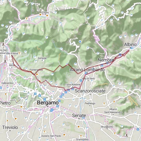 Kartminiatyr av "Utfordrende grusveistur med spektakulær natur" sykkelinspirasjon i Lombardia, Italy. Generert av Tarmacs.app sykkelrutoplanlegger