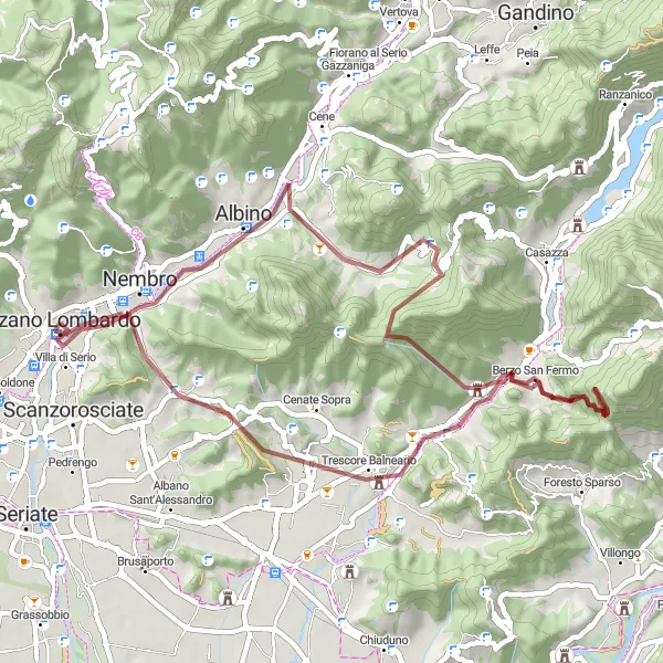 Zemljevid v pomanjšavi "Gravel Route to Monti di Argon" kolesarske inspiracije v Lombardia, Italy. Generirano z načrtovalcem kolesarskih poti Tarmacs.app