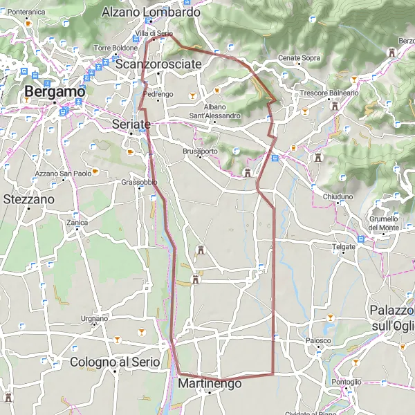 Miniatura della mappa di ispirazione al ciclismo "L'esplorazione gravel tra Costa di Mezzate e Scanzorosciate" nella regione di Lombardia, Italy. Generata da Tarmacs.app, pianificatore di rotte ciclistiche