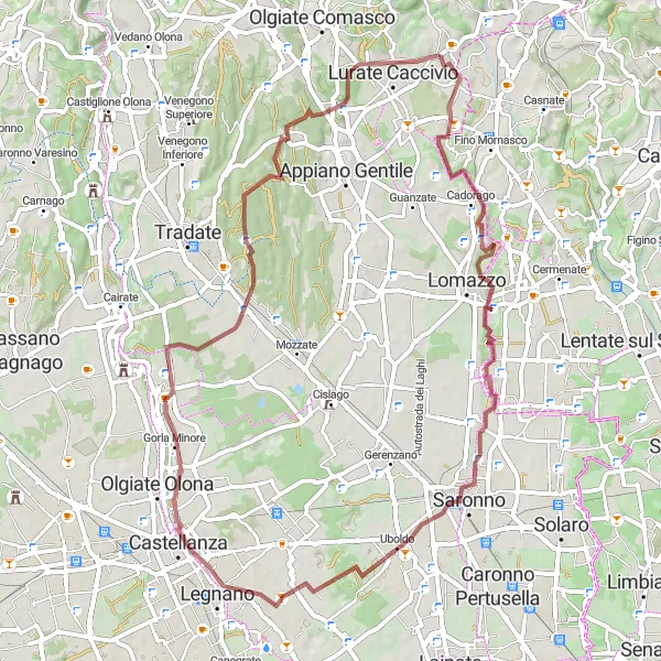 Kartminiatyr av "Äventyr i Locate Varesino" cykelinspiration i Lombardia, Italy. Genererad av Tarmacs.app cykelruttplanerare