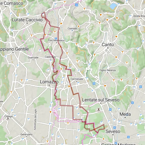 Mapa miniatúra "Gravelová trasa z Villa Guardia - dobrodružné terény" cyklistická inšpirácia v Lombardia, Italy. Vygenerované cyklistickým plánovačom trás Tarmacs.app