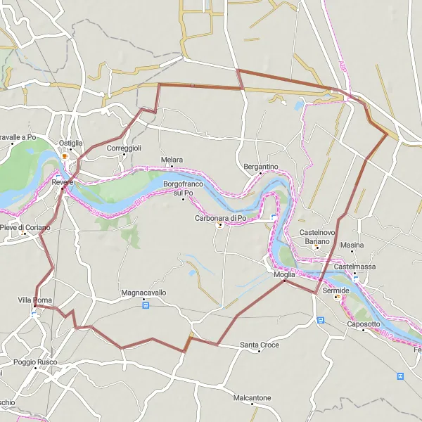Kartminiatyr av "Revere - Castelnovo Bariano - Villa Poma" sykkelinspirasjon i Lombardia, Italy. Generert av Tarmacs.app sykkelrutoplanlegger