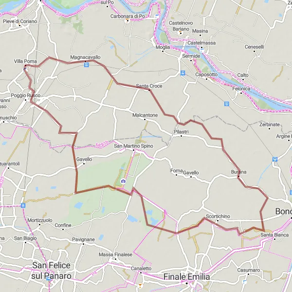 Miniatua del mapa de inspiración ciclista "Ruta de Grava Magnacavallo - Barchessone Barbiere - Villa Poma" en Lombardia, Italy. Generado por Tarmacs.app planificador de rutas ciclistas