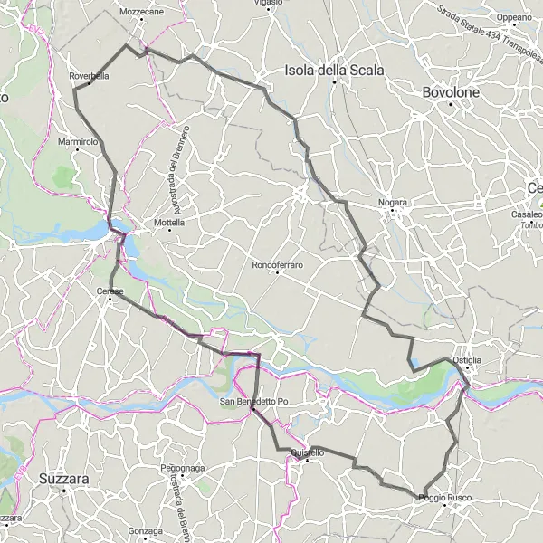 Kartminiatyr av "Villa Poma till Ostiglia cykeltur" cykelinspiration i Lombardia, Italy. Genererad av Tarmacs.app cykelruttplanerare